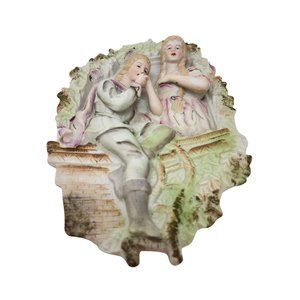 Antique Victorian Bisque Porcelain 3D Relief Wall Plaque 10 in x 7 in x 1.25 in